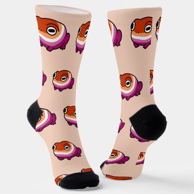 Chonky Lesbian Frog Pride Socks | Cute WLW Queer  (Angled)
