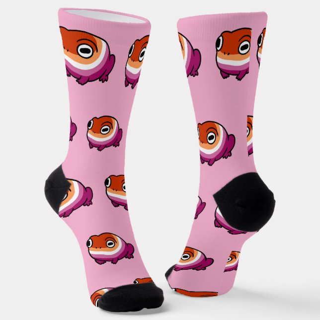 Chonky Lesbian Frog Pride Socks | Cute WLW Queer  (Angled)