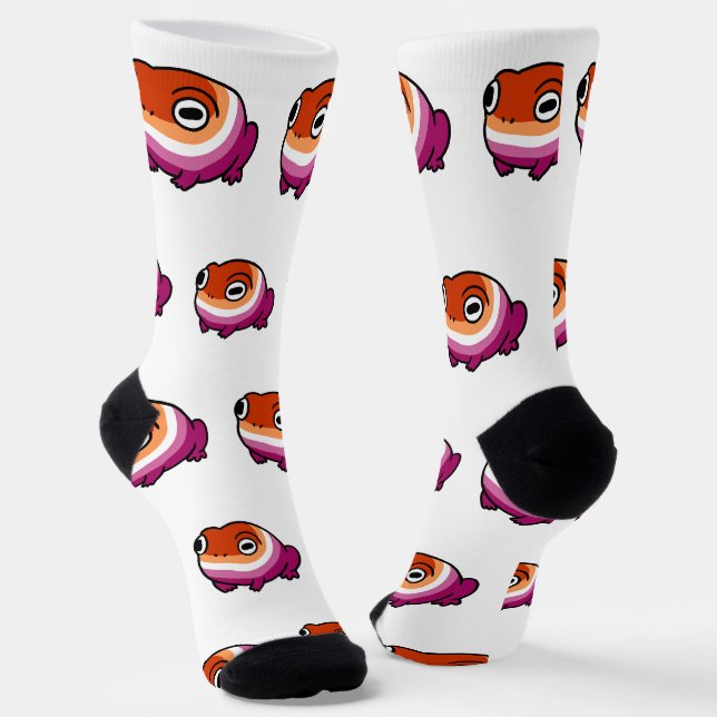 Chonky Lesbian Frog Pride Socks | Cute WLW Queer  (Angled)