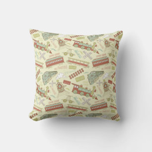 Choo Choo Antique Trains Throw Pillow