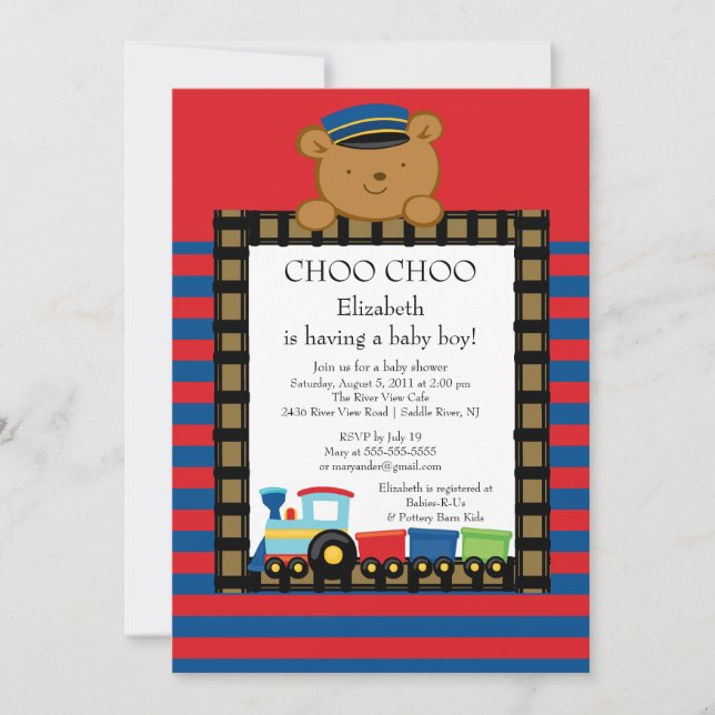 Choo Choo Baby Train Boy Baby Shower Invitation (Front)