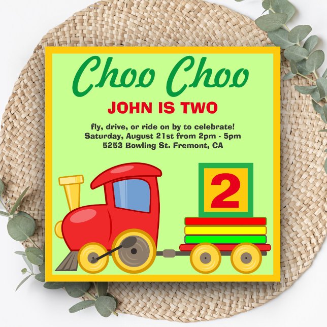 Choo Choo Colourful Toy Train Birthday Party Invit Invitation (Creator Uploaded)
