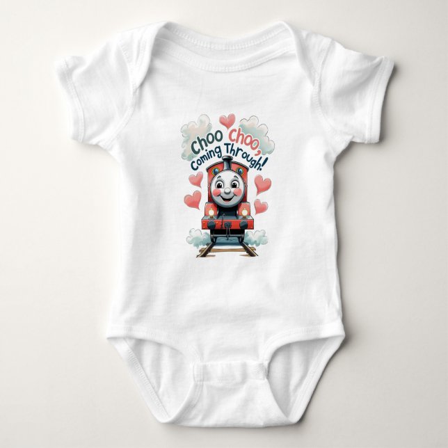 Choo Choo, Coming Through!  Adorable Smiling Train Baby Bodysuit (Front)