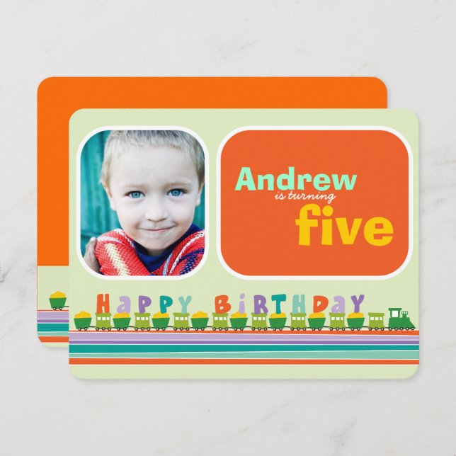 Choo Choo Happy Birthday Train Boy Birthday Party Invitation (Front/Back)