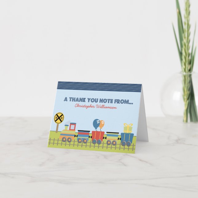 Choo Choo Kids Thank-You Card (blue) (Front)