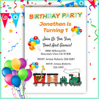 Choo Choo Train 1st Birthday Invitation