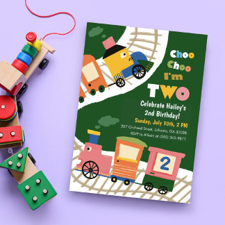 Choo Choo Train 2nd Birthday Party Invitations