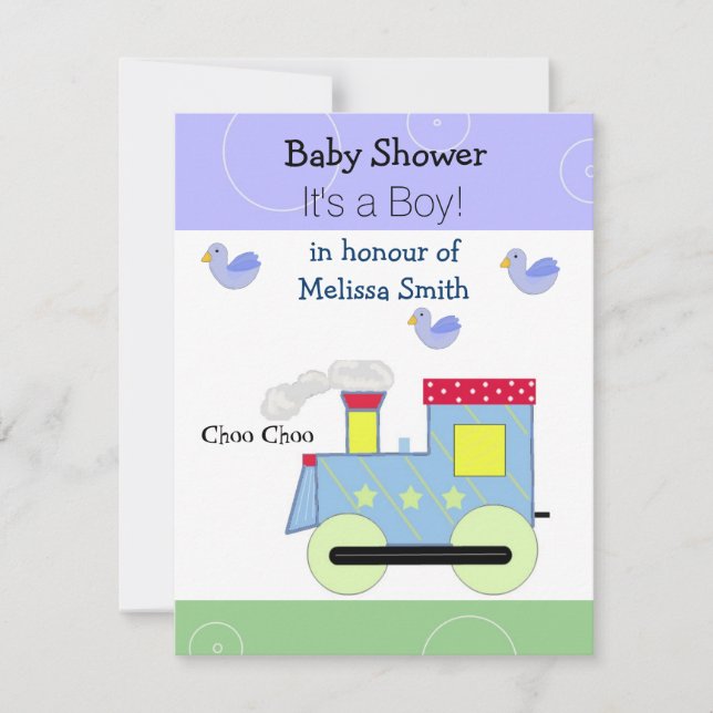 Choo Choo Train Baby Boy Invitation (Front)