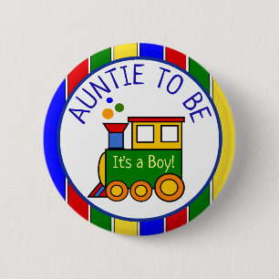 Choo Choo Train Baby Shower Auntie to Be 6 Cm Round Badge