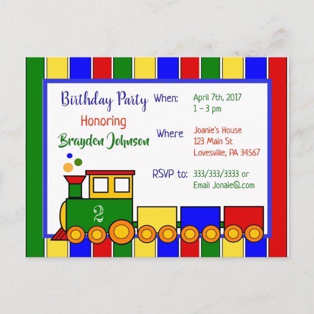 Choo Choo Train Birthday Invitation Postcard (Front)