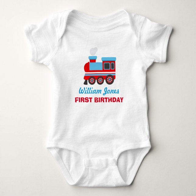 Choo Choo Train Birthday Party Custom Name Baby Bodysuit (Front)