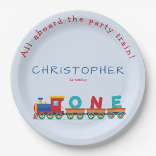 Choo Choo Train Boys 1st Birthday Blue Party  Paper Plate