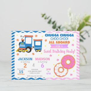 Choo Choo Train & Doughnuts Joint Birthday Invitation