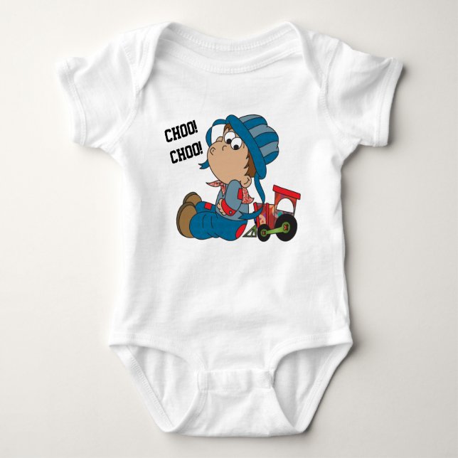 Choo, Choo, Train Engineer Baby Bodysuit (Front)