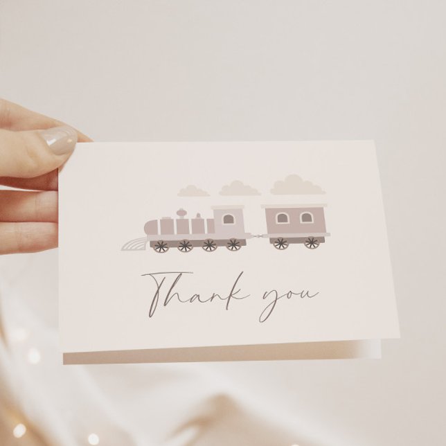 Choo Choo Train Girls Pink Birthday Party Thank You Card (A beautiful and fully customizable thank you card for birthday, baby showers and more!)