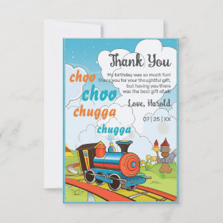 Choo Choo Train Kids Cute Train Ticket Birthday Thank You Card