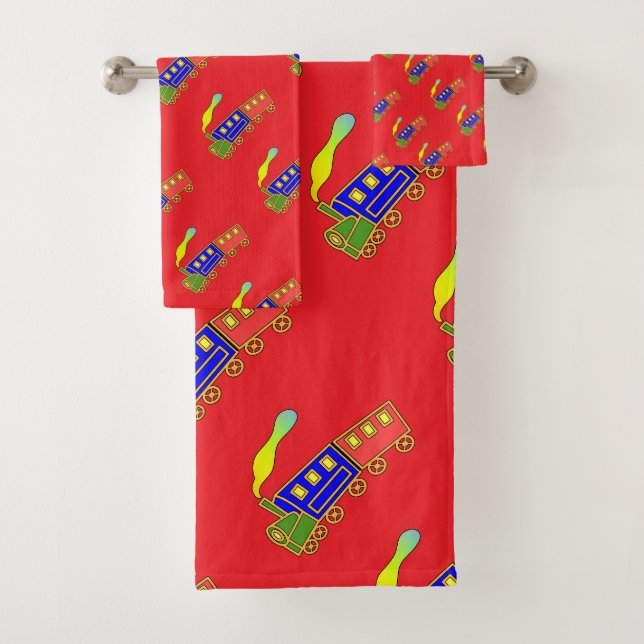 Choo Choo Train Kids Red  Bath Towel Set (Insitu)