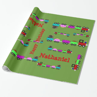 Choo Choo Train Personalised Green Wrap Wrapping Paper