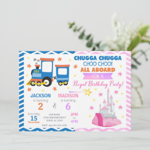 Choo Choo Train & Princess Joint Birthday Invitation