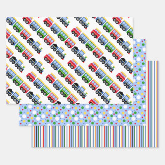 Choo Choo Trains, Stripes, and Polkadots  Wrapping Paper Sheet
