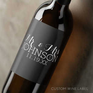 Choose A Background Colour Mr & Mrs Wedding Favour Wine Label