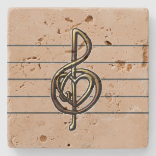 Choose a Colour Embossed Look Treble Clef and Hear Stone Coaster