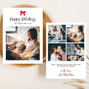 Choose Any Color Bow Happy Holidays with Photo Holiday Card