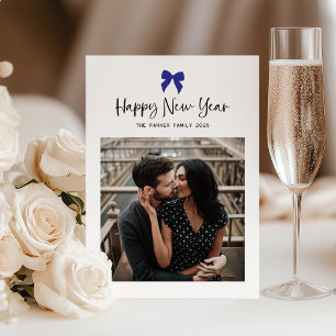 Choose Any Color Bow   Happy New Year with Photo Holiday Card