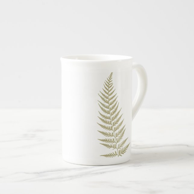 Choose Any Colour Pressed Fern Leaf Bone China Mug (Front Right)