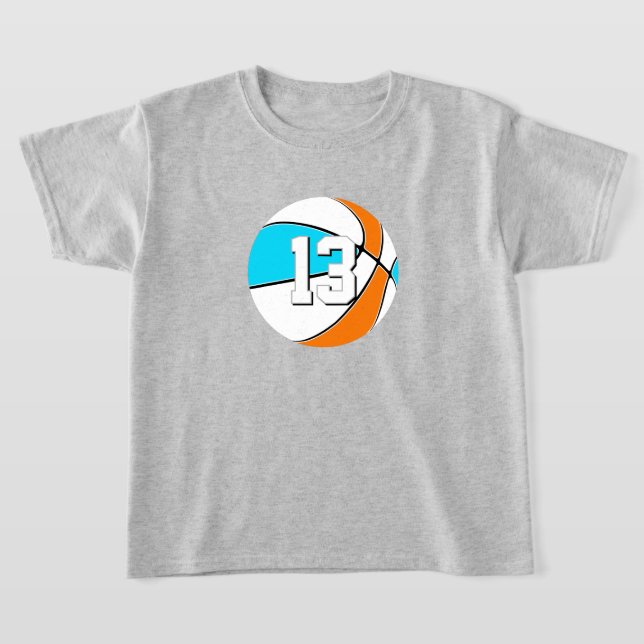 Choose ANY team colours w jersey number basketball T-Shirt (Laydown)