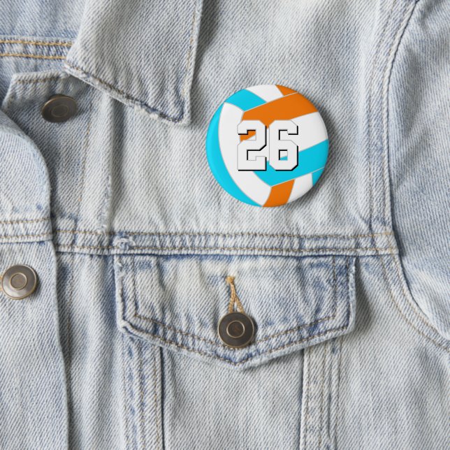 choose ANY team colours w jersey number volleyball 6 Cm Round Badge (In Situ)