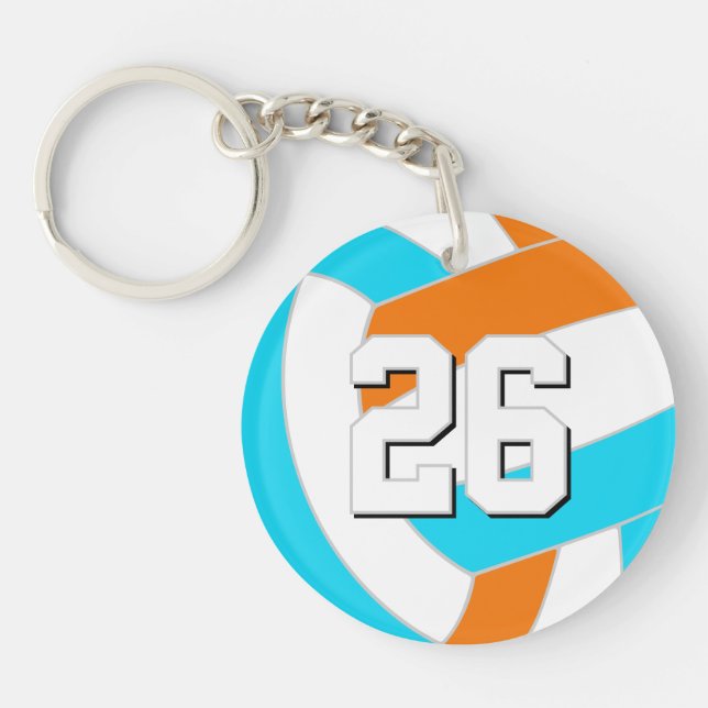 choose ANY team colours w jersey number volleyball Key Ring (Front)