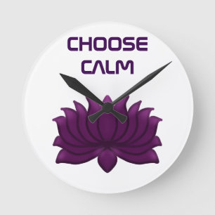 Choose Calm Purple Lotus Flower  Round Clock