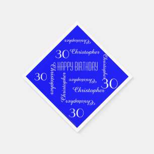 CHOOSE COLOR /Blue 30th Birthday Party Name Paper Napkin