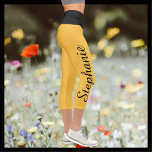 CHOOSE COLOR Yellow Black Name yoga capri leggings<br><div class="desc">CHOOSE YOUR COLOR custom yoga capri leggings! Printed edge to edge, with your name in large black script name up one leg! Sample is yellow with black waist, but you can easily customize to color of your choice. Also easy to change or delete example text. All Rights Reserved © 2020...</div>