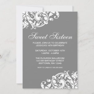 Choose Colour Swirl Flourish Sweet 16 Birthday Invitation