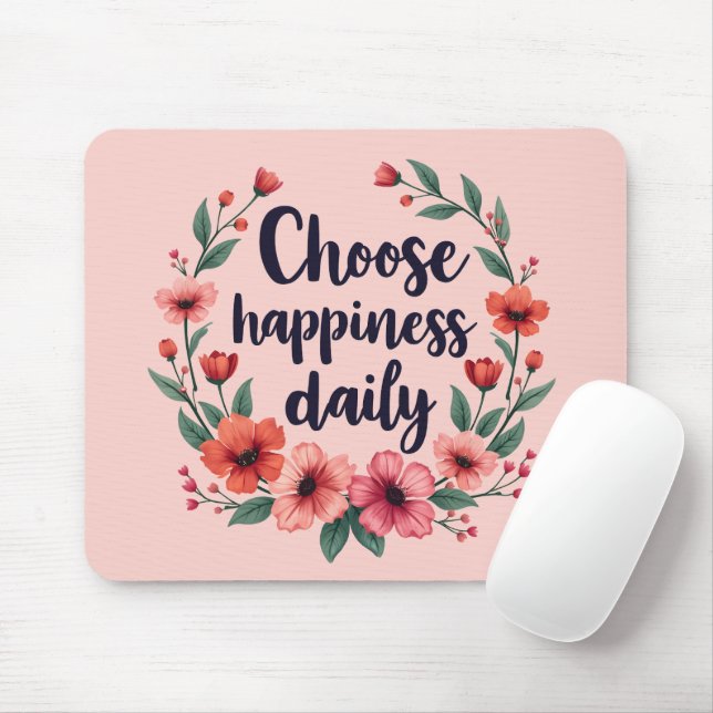Choose Happiness Daily Floral Wreath Mouse Pad (With Mouse)