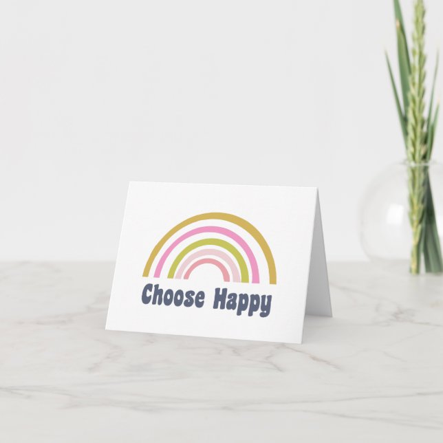 Choose Happy Cute Retro Rainbow Inspirational Note Card (Front)