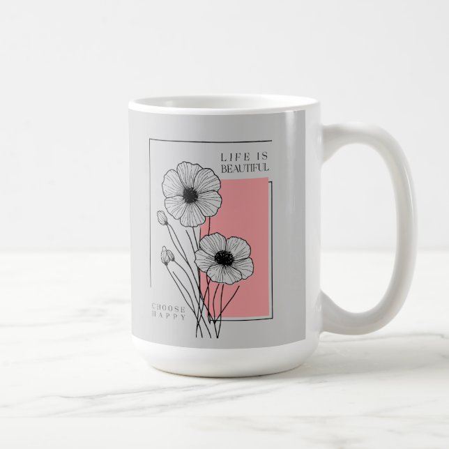 choose happy, floral art coffee mug (Right)