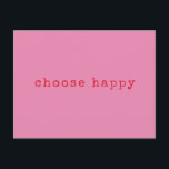 Choose Happy Inspirational Quote Minimalist Pink Postcard<br><div class="desc">Choose Happy Minimalist Retro Typography Bright Pink and Red Postcard</div>
