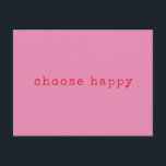 Choose Happy Inspirational Quote Minimalist Pink Postcard<br><div class="desc">Choose Happy Minimalist Retro Typography Bright Pink and Red Postcard</div>