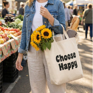 Choose Happy Inspirational Quote Retro Black Text Tote Bag
