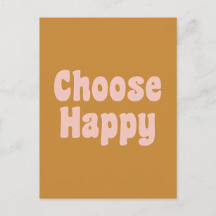 Choose Happy Inspirational Retro Typography Yellow Postcard