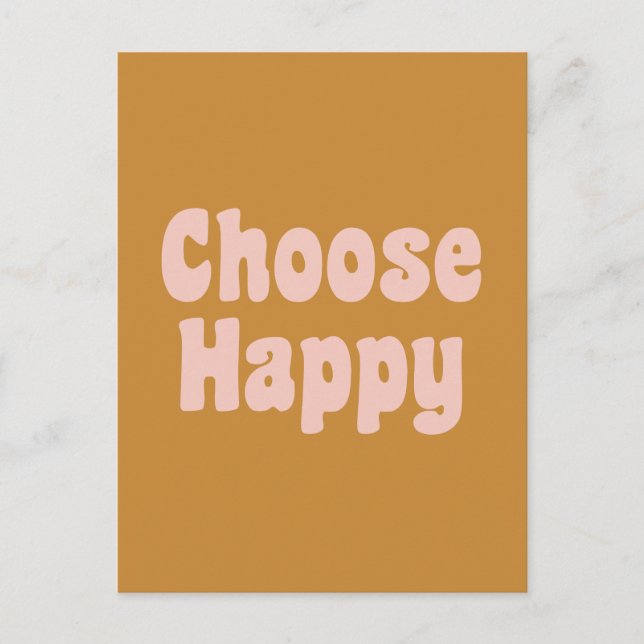 Choose Happy Inspirational Retro Typography Yellow Postcard (Front)