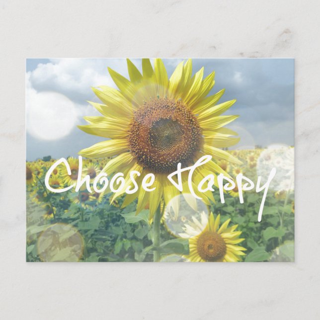 Choose Happy Quote with Sunflowers Postcard (Front)
