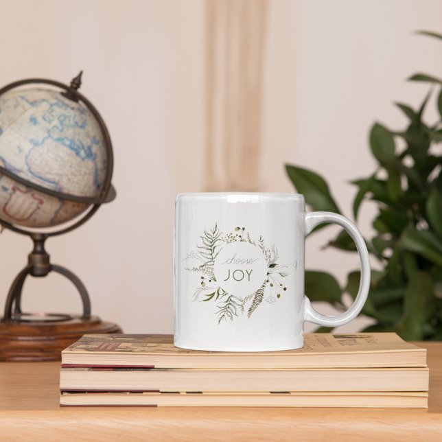 ‘Choose Joy’ Boho Watercolor Wreath Inspirational  Coffee Mug (Creator Uploaded)