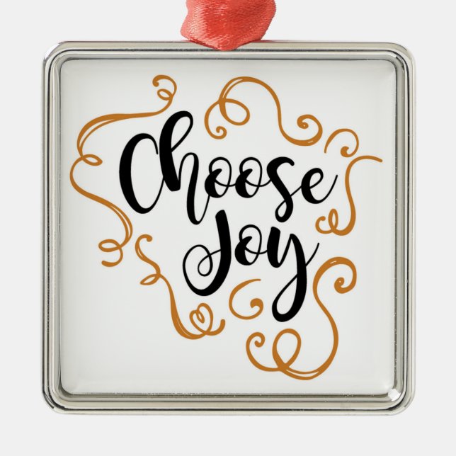 Choose Joy, Christmas Ornament, Square Metal Tree Decoration (Front)