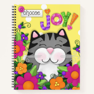 "Choose Joy!" Colourful Cat Custom Spiral Journal