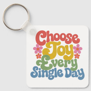 Choose Joy Every Single Day Retro Rainbow Key Ring