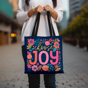 Choose Joy Floral Tote Bag, Inspirational Quote  Bag